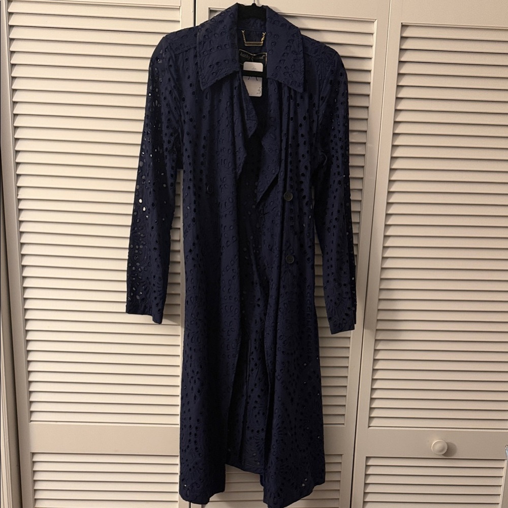 kathy ireland Navy Eyelet Trench Coat